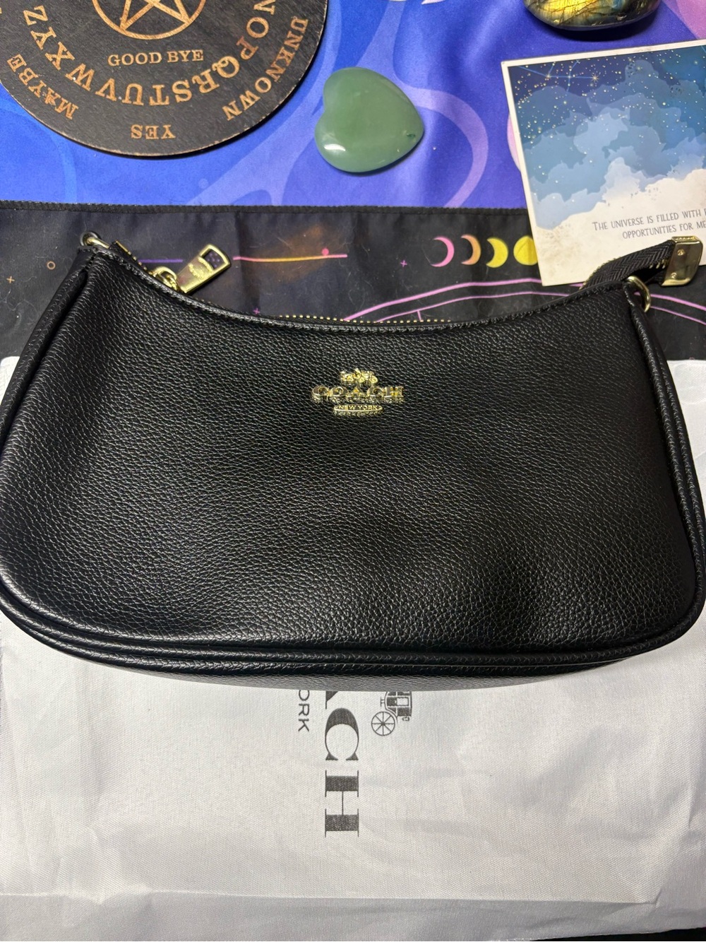 Coach Black Pebbled Leather Crescent Shoulder Bag with Gold Hardware